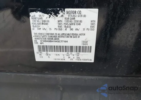 2017 Ford Explorer z USA, uszkodzony, nr VIN 1FM5K8BH1HGC77191